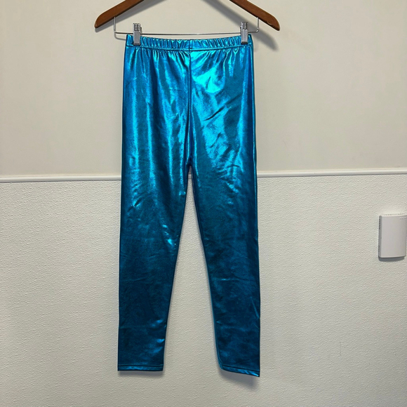 Girls Kids Electric Blue Metallic Leggings Size XXL NEW NWOT - Picture 5 of 7